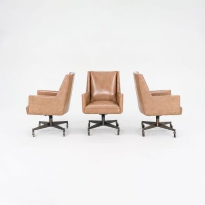 1960s Stow Davis Office Desk Chairs in Tan Leather w/ Bronze Bases 3x  Available