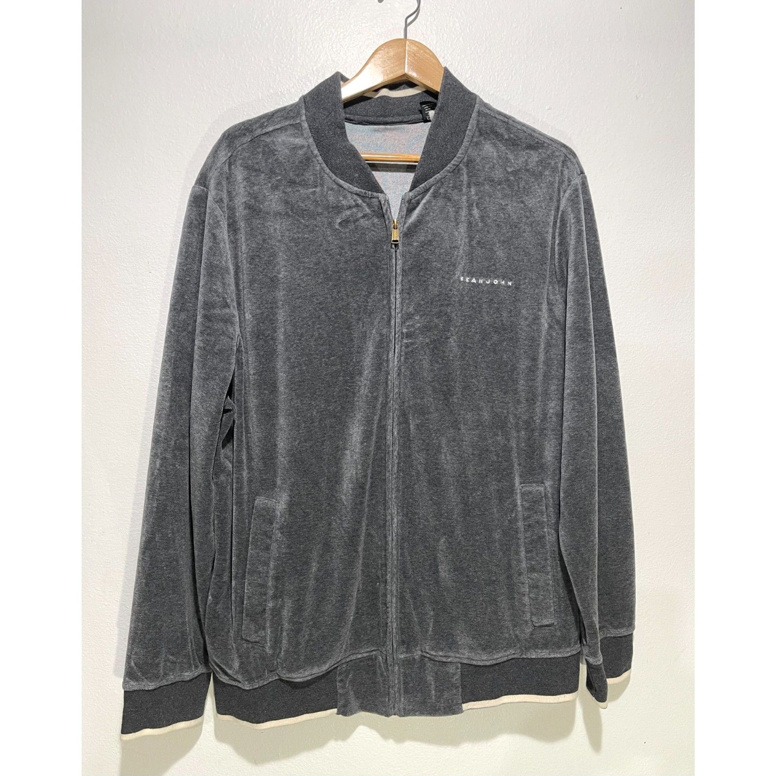 Sean John velour zip-up track jacket in gray for men XXL athleisure
