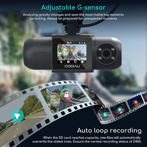COOAU Dual 4K W/ GPS Wi-Fi Dash Cam Car Camera Recorder G-Sensor Parking Mode - Picture 8 of 10