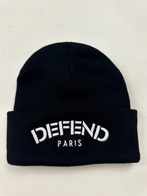 Defend Paris Logo Knit Cuffed Beanie Hat Black One Size