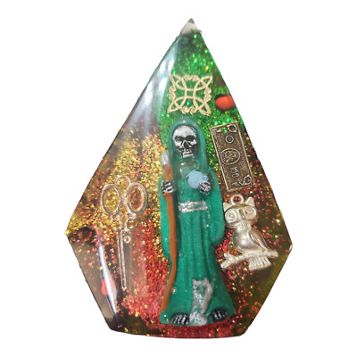 Santa Muerte Green / Verde Pentagon Alter Desk Weight Holy Death Cured Mexico
