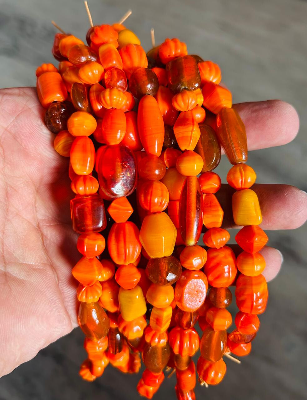 25 Strand Glass Beads Orange Combination, Multi shape and sizes for Jewelry make