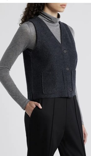 eileen fisher, Button Front Wool Vest, Charcoal, L - Picture 3 of 5