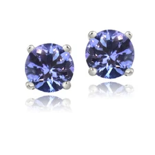 925 Silver 1.8ct Tanzanite Round 6mm Stud Earrings