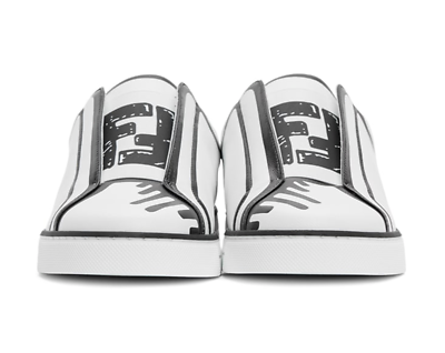 Fendi Joshua Vides Black White Leather Logo Low Top Slip On