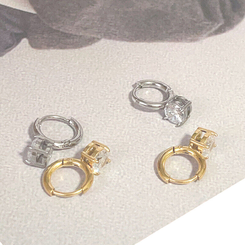 Hoop Earrings for Women Girls Minimalist Tiny Round Cubic Zirconia Diamond Drop-image