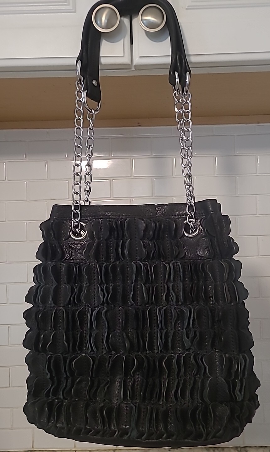 Ameri Leather Black Leather Scallop Shoulder Bag … - image 1