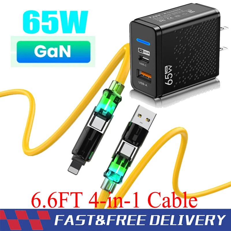 Cargador de pared rápido tipo C de 65 W, cable súper rápido 4 en 1 de 60 W para teléfono celular iPad Foto 4 de 4
