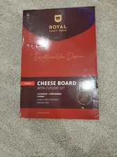 Royal Craft Wood Bamboo Cheese Board, Charcuterie Platter, 4 Steel Knives Set