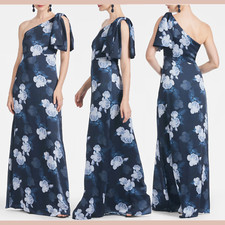 NEW Sachin Babi 10 Chelsea Floral One Shoulder Georgette Gown Roses J1763