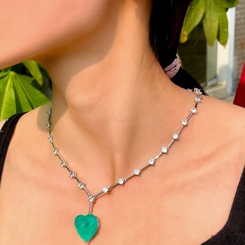 18k White Gold Filled Big Blue Heart Pendant Necklace made w Swarovski Crystal - Picture 6 of 12