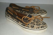 Sperry Top-sider brown animal cheetah print sequined boat shoe loafers. girls 1