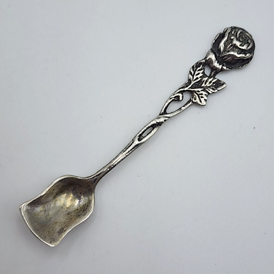 Vintage Rose Flower Handle Silver Salt Spoon