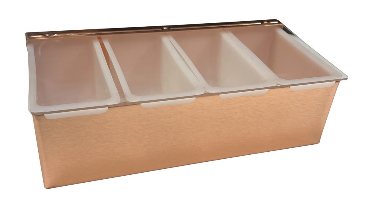 4 Compartment Condiment Holder Copper Plated With Lid Storage Organiser for Bar
