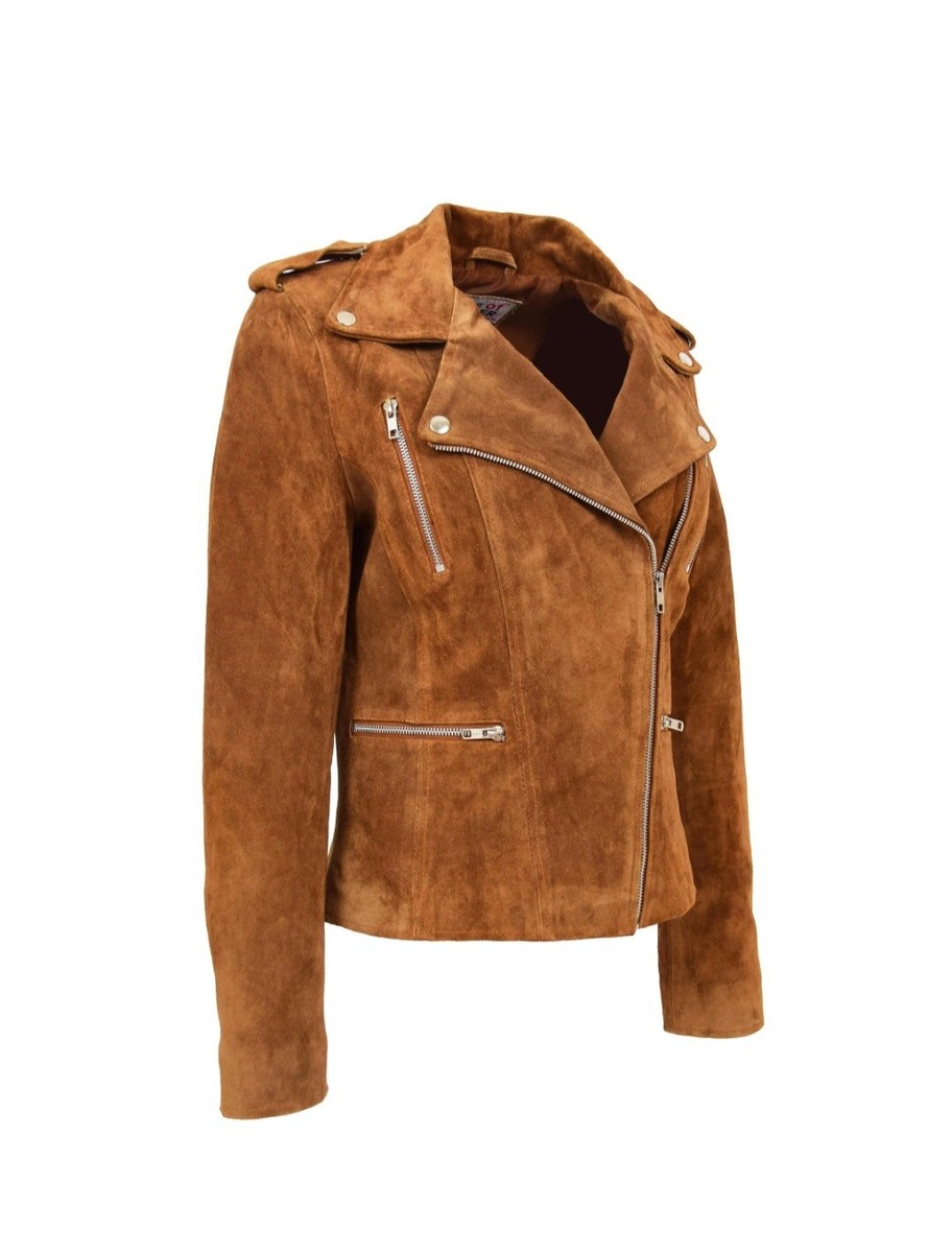 Womens Suede Biker Style Zip Jacket Skylar Tan size 18