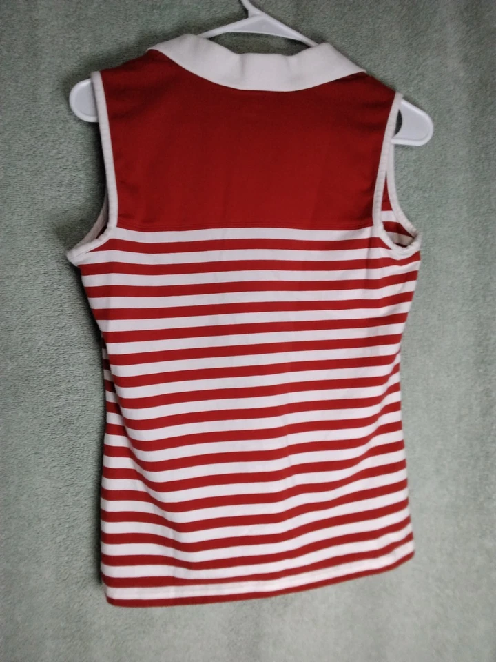 Camisa Polo Izod Para Mujer Talla M Rojo Blanco Rayas Sin Mangas Pullover Top Cuello en V Foto 3 de 4