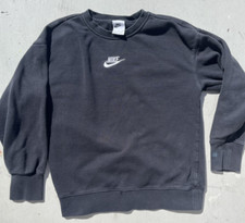 Women's Nike Sweatshirt Black Logo Center Swish M Pullover Activewear Gym Run