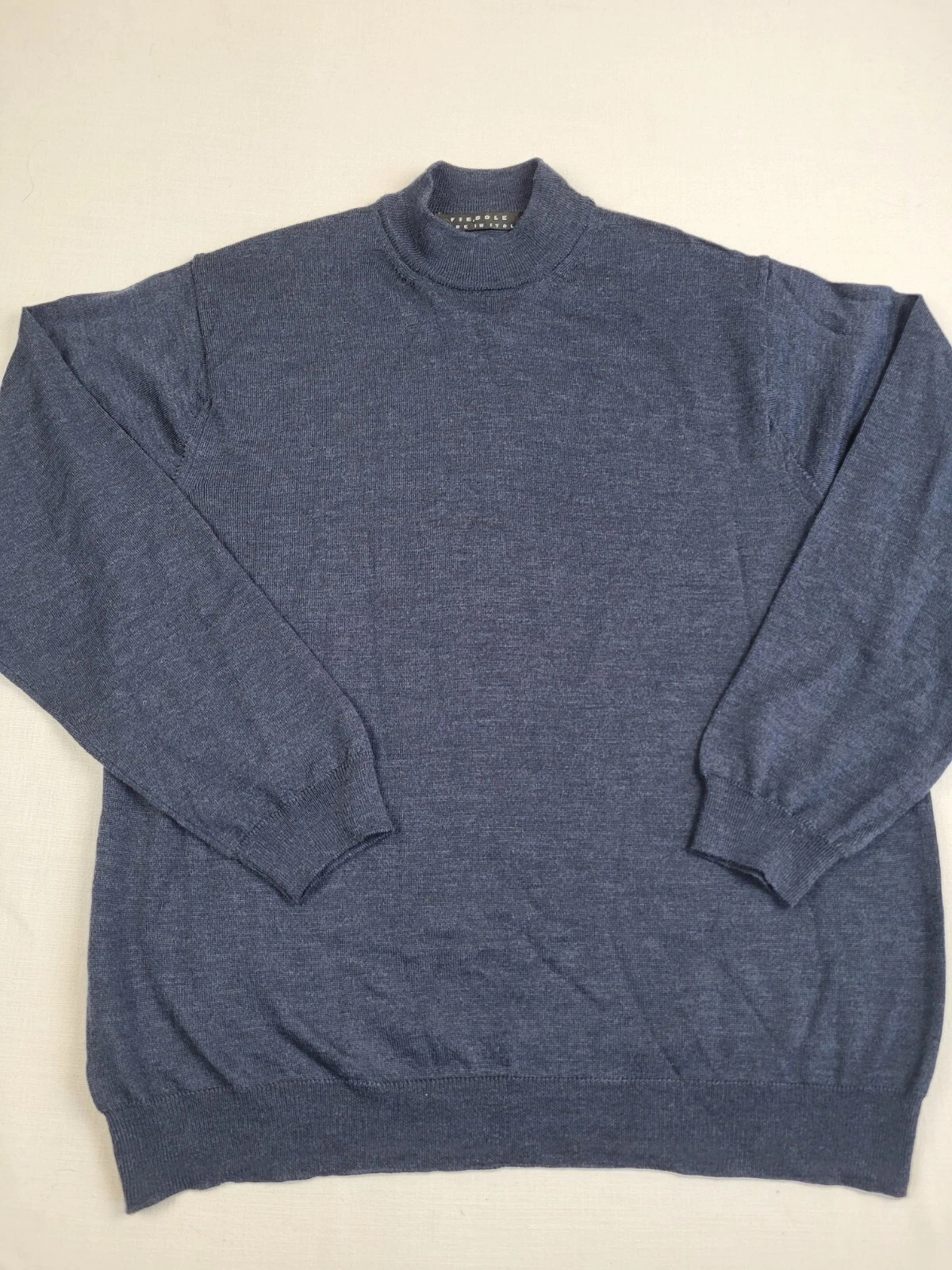 Fiesole Sweater Adult Large Navy Blue Meroni Wool Made In Itlay Long Sleeve