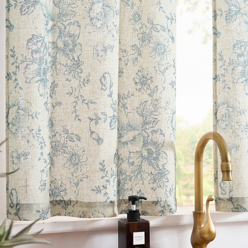 COLLACT Linen Kitchen Curtains Floral Tier Curtains Farmhouse Cafe Curtains - 第 28/47 張圖片
