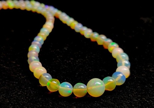 Collana di perle opale etiope naturale 47 ct perle opale multi fuoco perline 17 pollici - Foto 2 di 8