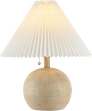17.25" Beige Wood Finish/White Sphere Table Lamp, Mid-Century Bedside Nightstand