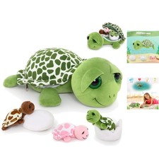 Soft  Cuddly 14'' Sea Turtle Toy Family with Zipper Pouch for Imaginative Play