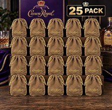 25 Crown Royal Bags Brown Gold Drawstring Pouches Empty Bulk Lot Crafts Gift