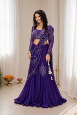 Chinon Silk Lehenga Style Saree with Attached Pallu Traditional Indian Wear
