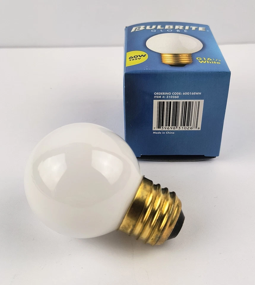 NEW Bulbrite 60W G16½ White Globe Bulb 125V 60G16EWH #310260 L2 - Image 3 of 3