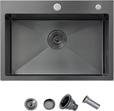 Gunmetal Black 24x18 Drop-In Stainless Steel Kitchen Sink with Drain
