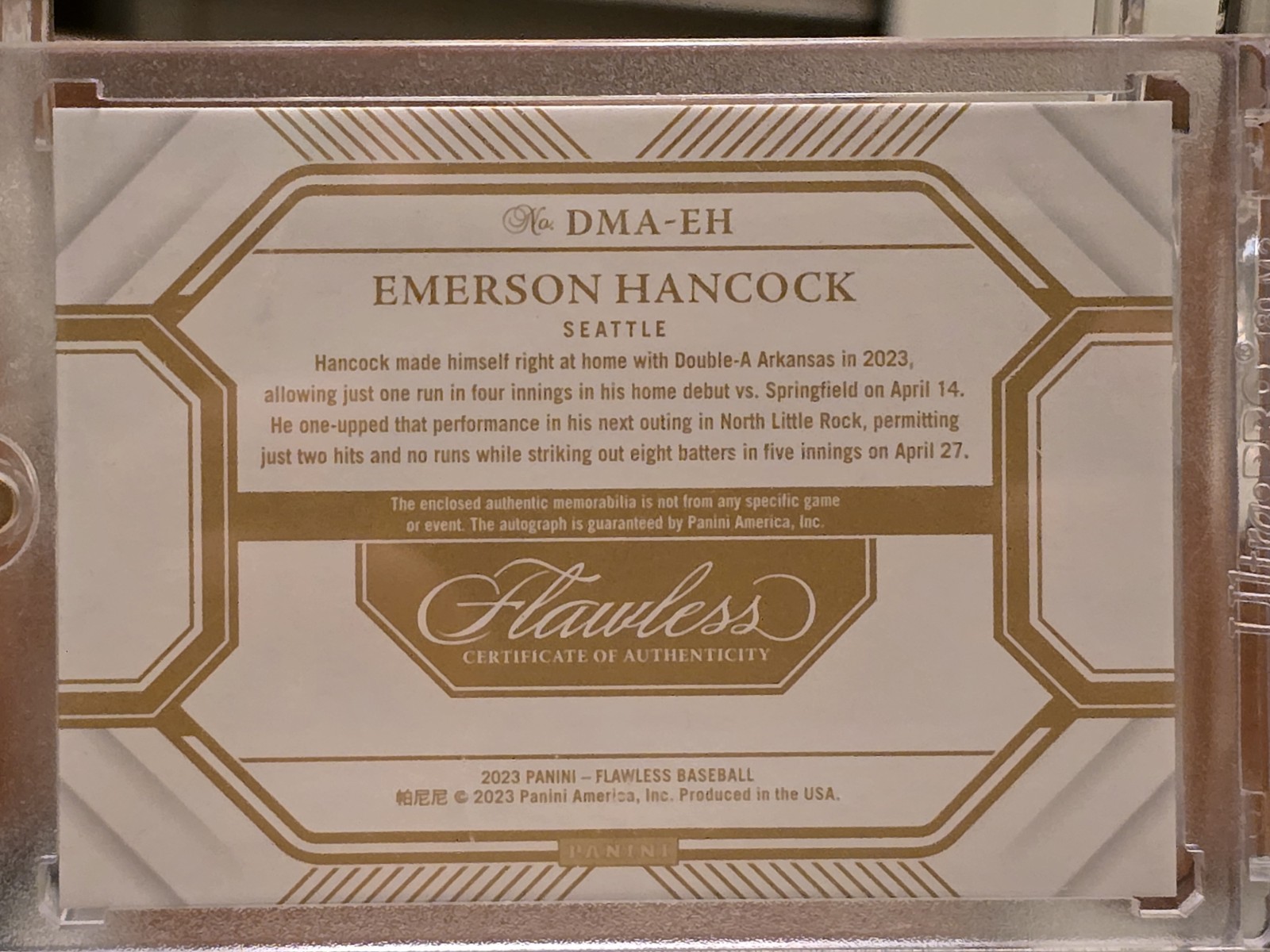 2023 Panini Flawless EMERSON HANCOCK /15 Signature Auto Patch Sapphire Mariners  view 6