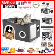 Cat House for Indoor Cats - Large Cat Bed Cave with Fluffy Ball and Scratch P...