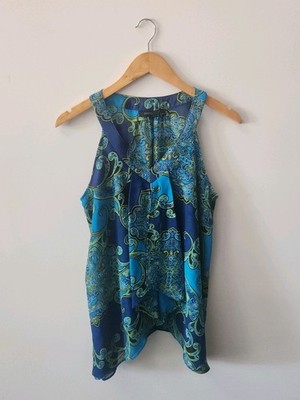 Apartment 9 Paisley Layered Drape Tank Top Blue Sheer Sleeveless Blouse M