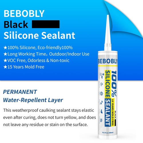 Black Silicone Caulk & Sealant, 100% Waterproof Silicone Caulking, Silicone S... - Picture 2 of 7
