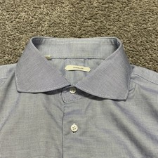 SuitSupply Traveller Cotton Navy Long Sleeve Button Down Shirt Sz 43/17 Spread