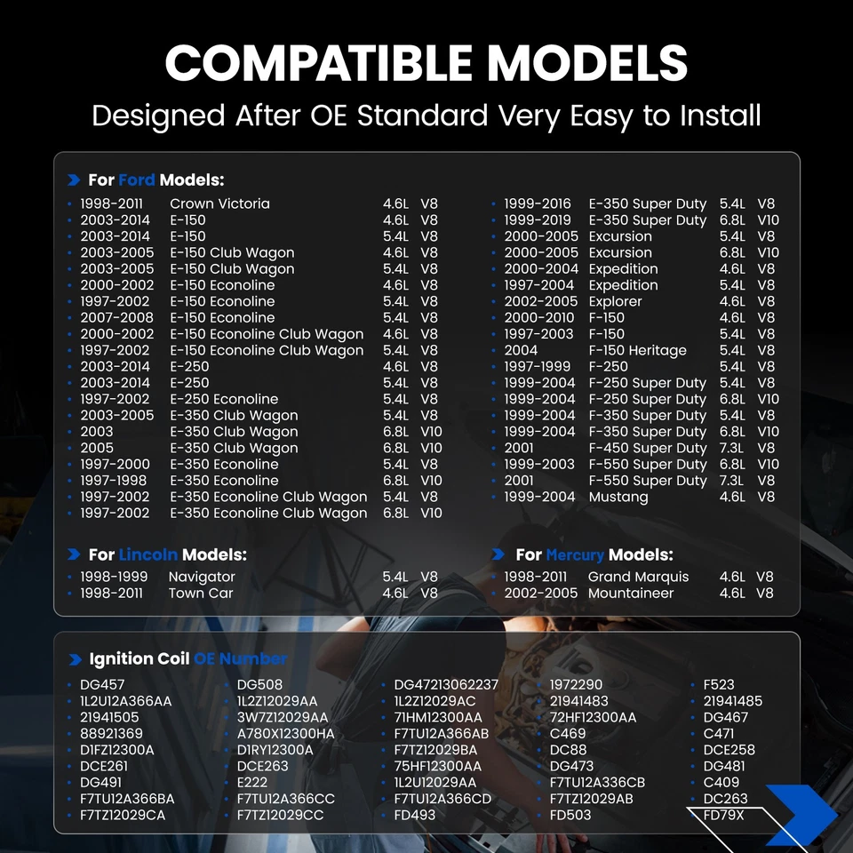 10 bobinas de encendido DG508 para Ford E-350 Econoline Club Wagon 1997-2002 6,8 L V10 Foto 3 de 4