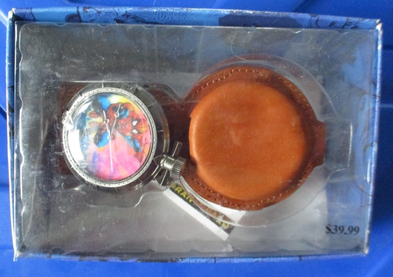 Marvel SPIDER-MAN Character POCKET WATCH w/Leather Belt Holder  1997 Artwatch