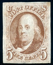 US 1 5c 1847 Benjamin Franklin first issue PF cert VF-XF unused OG hinged