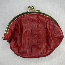 Vintage Genuine Eel Skin Coin Purse Wallet Red Double Kiss Lock 80's