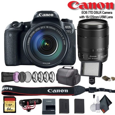 Canon EOS 77D DSLR Camera +18-135mm USM Lens (Intl Model) (1892C002) W/Bag, Extr
