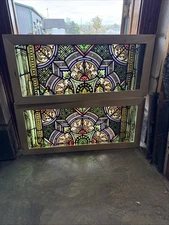 SG5158 2 Av Price each Antique Painted and Fired Windows 19 1/2 x 43 1/2