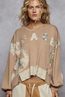 New POL Clothing Women Oversized Peace Hoodie Pullover Sweatshirt Medium Mocha