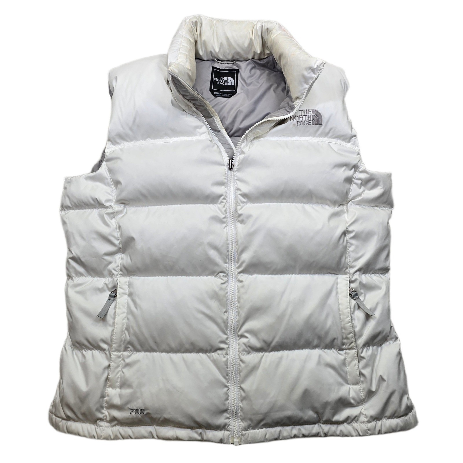 The North Face Goose Down Puffer Vest Womens XL White Nuptse Zip 700 Fill Puffy!