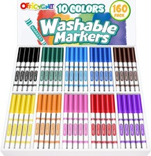 160 Count Washable Markers Bulk, 10 Assorted Colors, Conical Tip with Fine