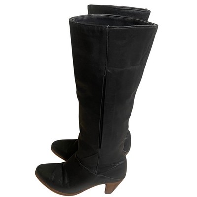 Vintage FRYE black Leather Pull On Tall Heeled Boot Sz 6M C3666cuff or tall