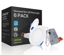 TORCHSTAR 4" Slim Dimmable LED Recessed Light w/ Junction Box, 10W - 6 Pack