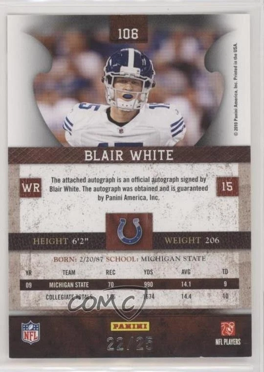 2010 Plates & Patches Infinity Gold Signatures /25 Blair White Rookie Auto RC - Image 2 of 2