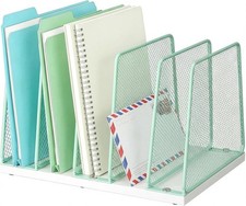 5-Section File Organizer for Desk, Wood Mesh Desktop File Organizer, File Sorter
