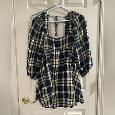 Urban Outfitters Womens Black Cream Rosie Plaid Puff Sleeve Frock Mini Dress Sm