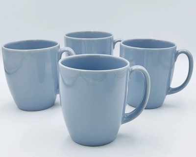 Vintage Corelle Coordinates Four Blue Stoneware Coffee Mugs 8oz